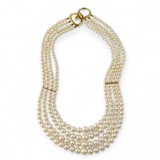 Vintage 4 Strand Faux Pearl Beaded Layered Hook Clasp Necklace