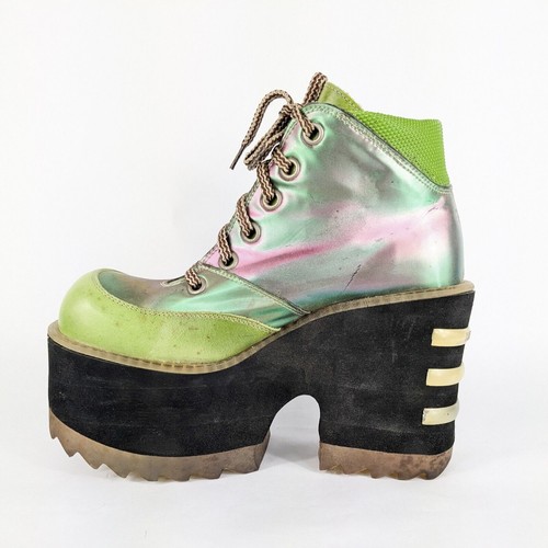 Vintage Destory Plateau Stiefel irisierend grün lila Y2K Club Disco Rave 9 40 - Bild 6 von 22
