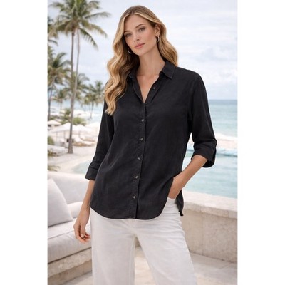 HM Conscious Womens Black 100% Tencel Lyocell Button Up Shirt Size 12 vacation