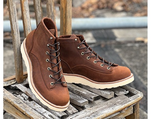 Handmade Cow Leather Plain Lace to Toe Wedge Sole Goodyear Monkey Work Boots - Picture 15 of 19