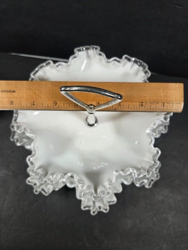 Fenton Silver Crest Milk Glass 2-Tier Ruffled Edge Tidbit Tray Server 10in - Picture 11 of 13