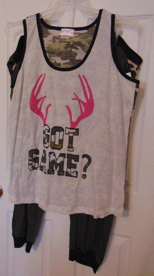 Pijama mujer camuflado ¿TIENES JUEGO? Camiseta sin mangas 2 piezas talla 1x astas rosa juego para dormir Foto 2 de 4