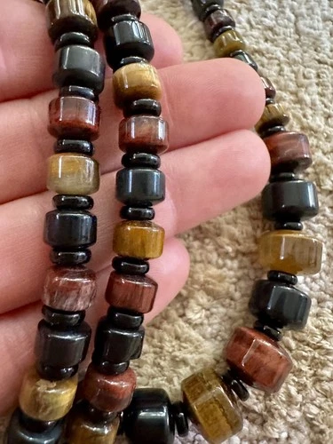 Gemstone & Wood Graduated Beaded Pattern Necklace 32" image 4
