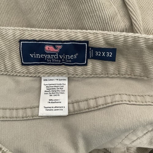 Neu ohne Etikett Vineyard Vines vorne flach gerade Passform Cord-Chinohose für Herren 32 x 32 beige - Bild 2 von 10