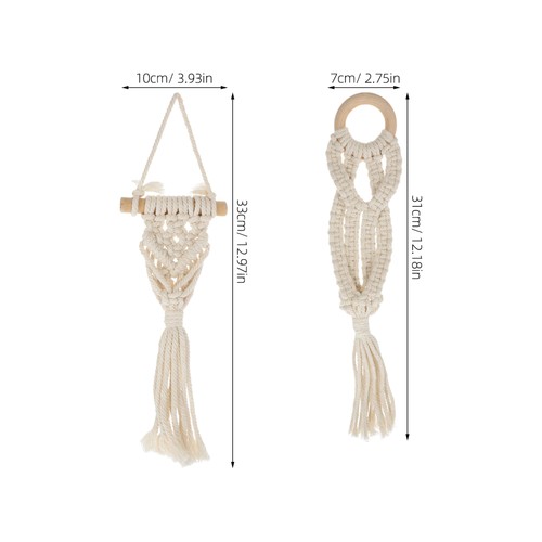 2 Pcs Bohemian Cotton Rope Macrame Plant Hanger Wood Hanging Indoor Planter - Picture 11 of 12
