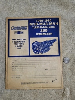 PARTS MANUAL 1969-1980 M38 M33 MV4 Turbo Hydramatic 350 Auto 3-speed Trans