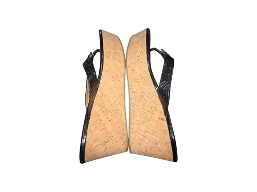 Coach Jorgina Black Patent Logo Embossed Thong Cork Wedge Platform Sandal Size 7 - Picture 5 of 10