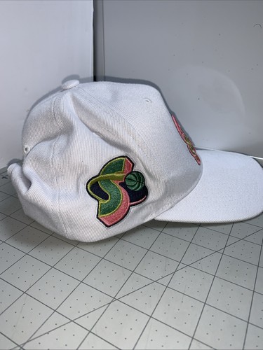 Seattle Supersonics Mitchell & Ness Gorra Snapback Sombrero Logotipo 3D Logo Lateral Blanco Nuevo con Etiquetas - Imagen 2 de 7