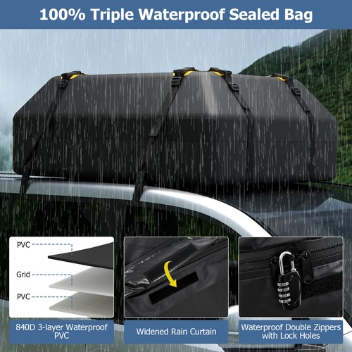 15 Cu.Ft Car Roof Bag 100% Waterproof Roof Top Luggage Bag for All Vehicles - Picture 8 of 10