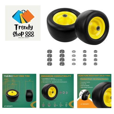 11x6.00-5 Flat-Free Lawn Mower Tire & Wheel Set of 2, Zero-Turn Mower Front T...