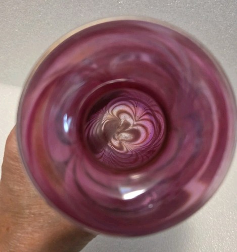 Pulled Feather Iridescent Pink Purple Art Glass Vase Art Deco Unmarked - Picture 12 of 13