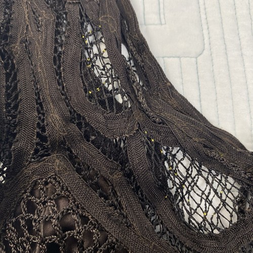 Sue Wong Chocolate Brown Crochet Floral Dress Sz L Y2k Fairy Whimsical Boho Punk - Picture 14 of 15