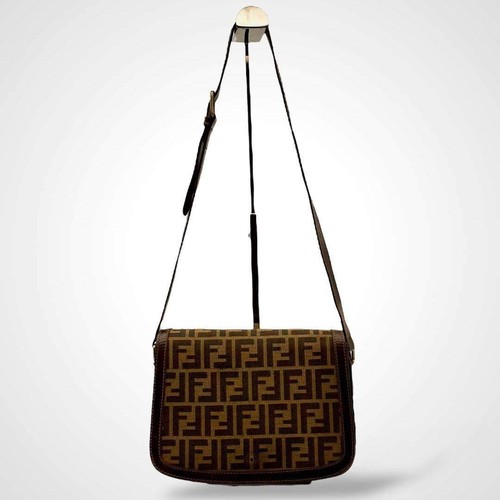 Bolso de Hombro FENDI Patrón Zucca Cuero Jacquard Caqui Marrón De Colección de Japón - Imagen 2 de 9