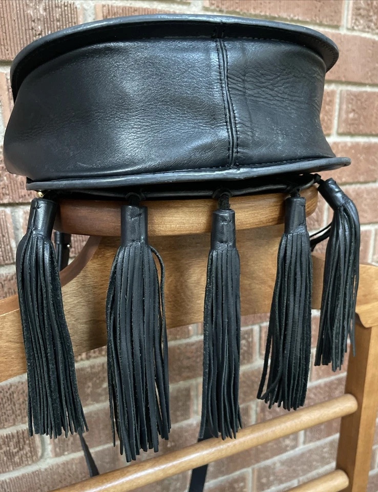 BCBG Maxazria Runway Limited Edition Black Leather Boho Tassle Crossbody Bag EUC - Image 2 of 4