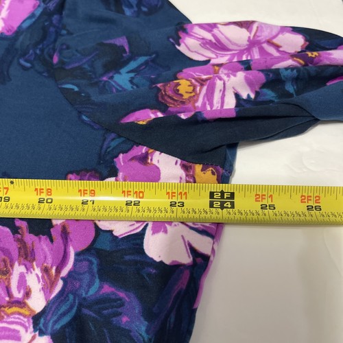 Top Susan Graver para mujer XL azul floral campana larga manga acanalada tejido suave elástico - Imagen 7 de 8