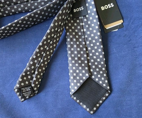 HUGO BOSS BLACK LABEL SILK TIE BLACK /BLUE MADE IN ITALY#50512605-NWT - Picture 6 of 6