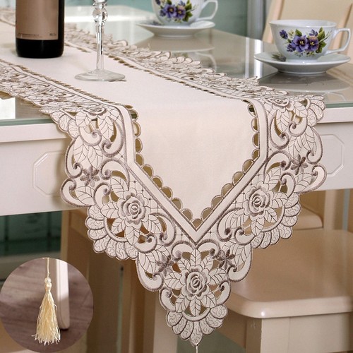 Runner New Table Hollow Decor Centre Embroidered Floral Soft Gauze Lace Cloth - Picture 2 of 30