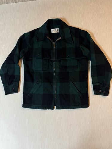 Vintage LL Bean Mackinaw Wool Flannel Plaid Cruiser Jacket Med Black Green 1970s - Picture 9 of 12