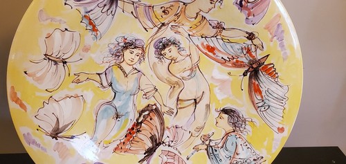 Edna Hibel 1993 Festival Butterflies Large 20" Hand Painted Wall Platter Italy - Picture 3 of 6