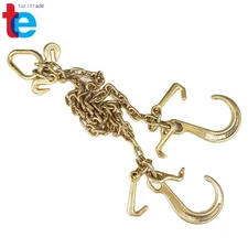 5/16''x3' G70 V-Chain Bridle w/ 8" Medium J Hooks, T- Hook & J-Hook w/Grab Hooks