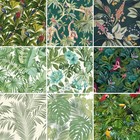 Tropical Leaf Wallpaper Green Jungle Animal Print Birds Floral Tree Botanical