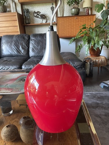 Vintage 1970s Danish Holmegaard Red Cased Glass Ceiling Light / Pendant - Picture 15 of 24