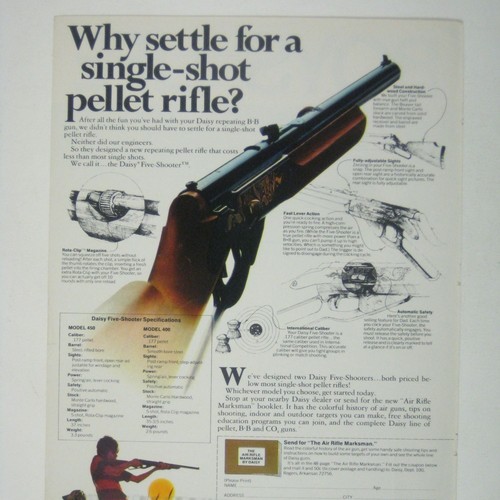 Why Settle For A Single Shot Rifle Daisy Five Shooter Vintage Print Ad 1970s - Picture 2 of 2