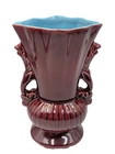 RED WING Art Pottery Vase LUSTER BURGANDY w/LUSTER BLUE PINE Inside 7.5 X 5 1354
