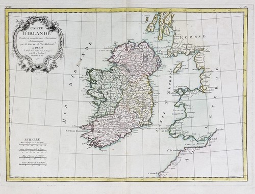 Ireland Irland island Insel Karte map carte engraving Kupferstich Bonne 1771