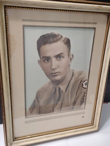 Handsome Soldier Man WW2 Army Airforce Tinted Photo Vintage Photograph Frame