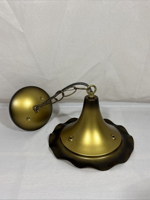 #ad Vintage NOS Mid Century Brass Tone Metal Pendant Ceiling Light Fixture Scalloped $9.99