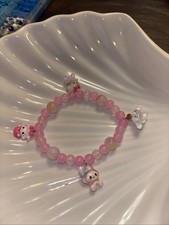 Adorable Pink Kawaii Beaded Bracelet with Charms   Handmade Cute Accessory