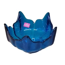 Vtg MCM Viking Glass Blue Textured 6" Wide Lotus 5 Point Bowl Handmade
