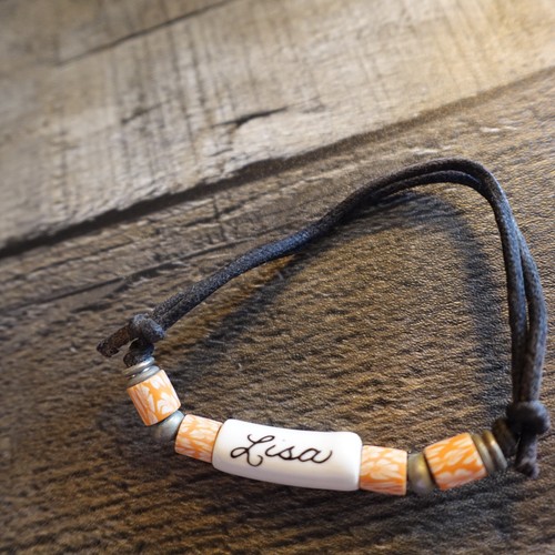 Lisa Personalized Bracelet Anklet Boho Kiln Fired Hippie Indie Name Orange - Picture 3 of 4