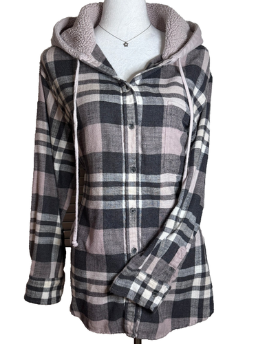 Camisa Chaqueta de Franela American Eagle XL Cuadros Sherpa Capucha Capas Otoño - Imagen 3 de 9