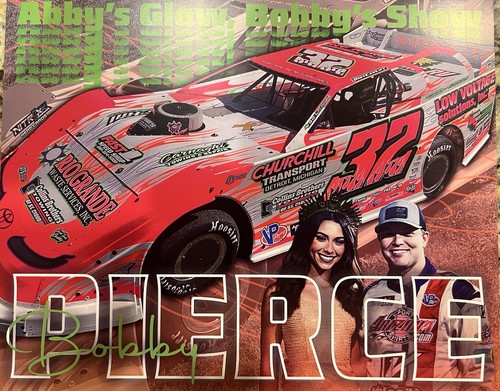 2025 BOBBY PIERCE "WORLD 100 GLOW" #32 DIRT LATE MODEL SERIES HERO / POSTKARTE