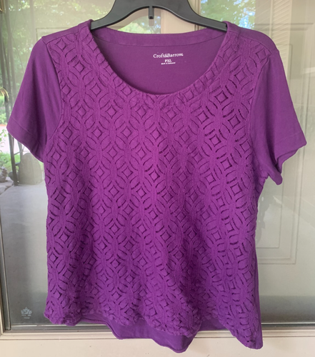 S284-Croft&Barrow Damen lila Front Design Bluse-Kurzarm-4" Rücken Drop - Bild 4 von 10