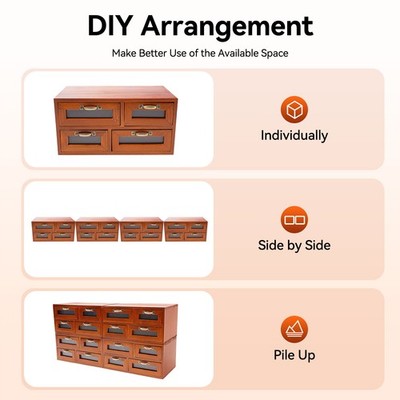 Vintage Small Wooden Desktop Storage Box Drawer Display Shelf Organizer Craft US