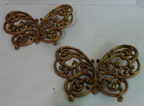 Vintage 1978 Menge 2 Wurzelholz Produkte Gold Schmetterling hängende Wandtafeln Dekor - Bild 5 von 8