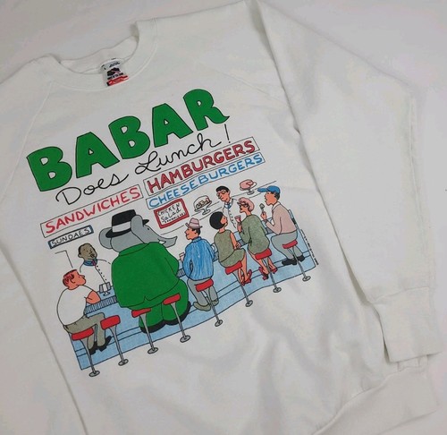 Vintage 80s Babar Does Lunch Cartoon Print Sweatshirt Rare Rarität USA Made 1988 Vintage - Bild 2 von 6