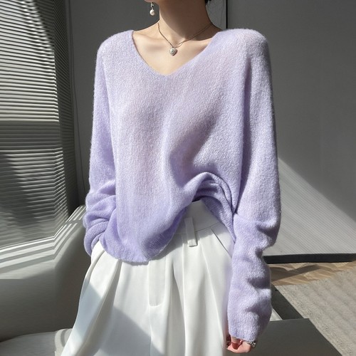 Mulberry Silk Cashmere Women's V-neck Loose Pullover Knitted Sweater Tops New - Bild 15 von 18
