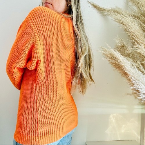 EXPRESS Neon Orange Grobstrick Dicke Strick Tunika Pullover Rundhals Kuschelpullover M - Bild 7 von 14