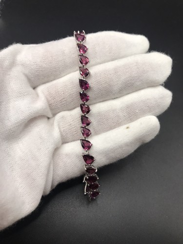 925 Sterling Silver Garnet Tennis Bracelet Size 7.5” - Picture 15 of 16