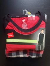 Hanes Mens Large  Red & Black  long sleeve Raglan & flannel pant set pajamas-New