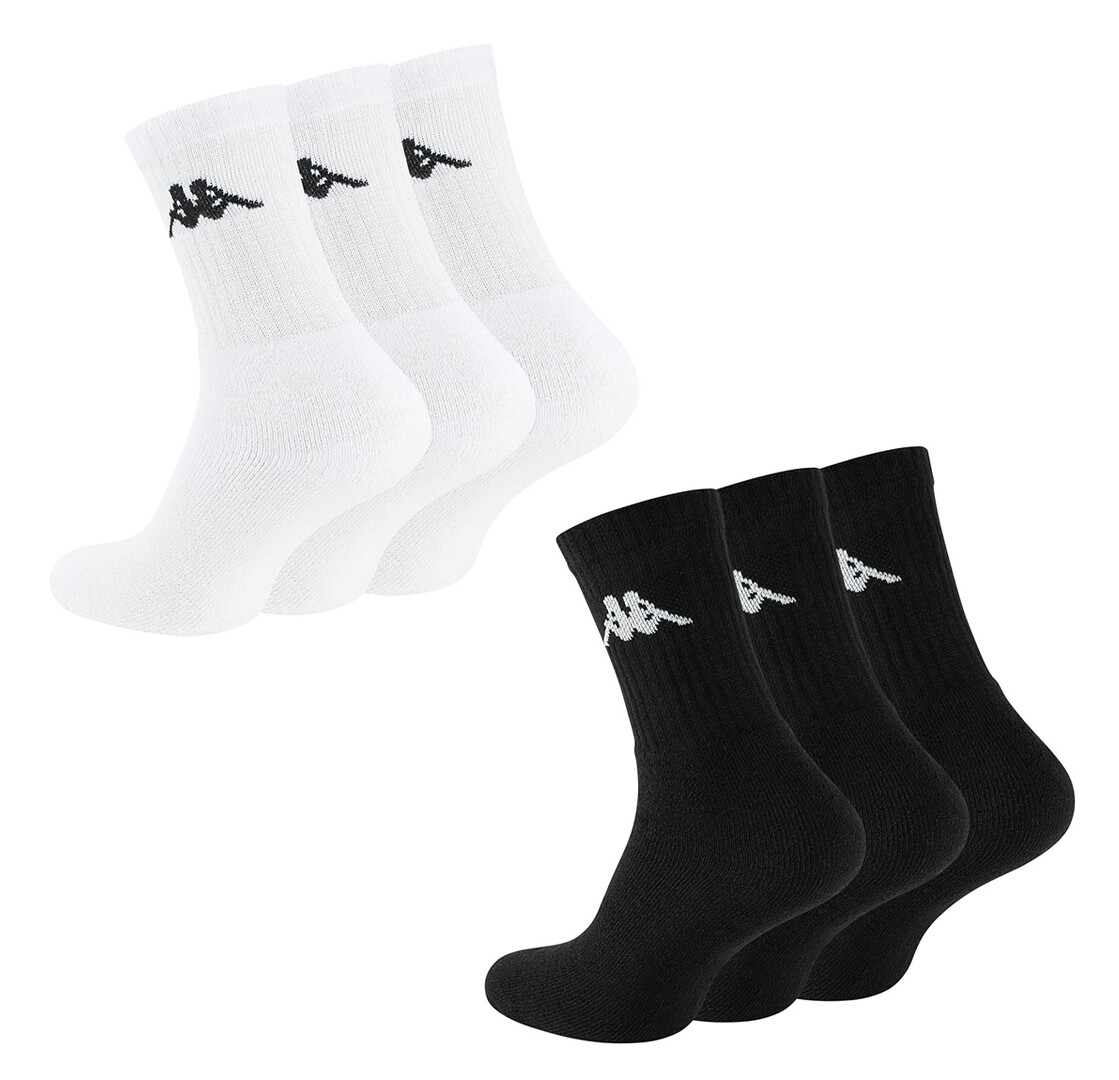 3 pares de calcetines deportivos Kappa para hombre con tripulación tobillo algodón calcetines blancos negros