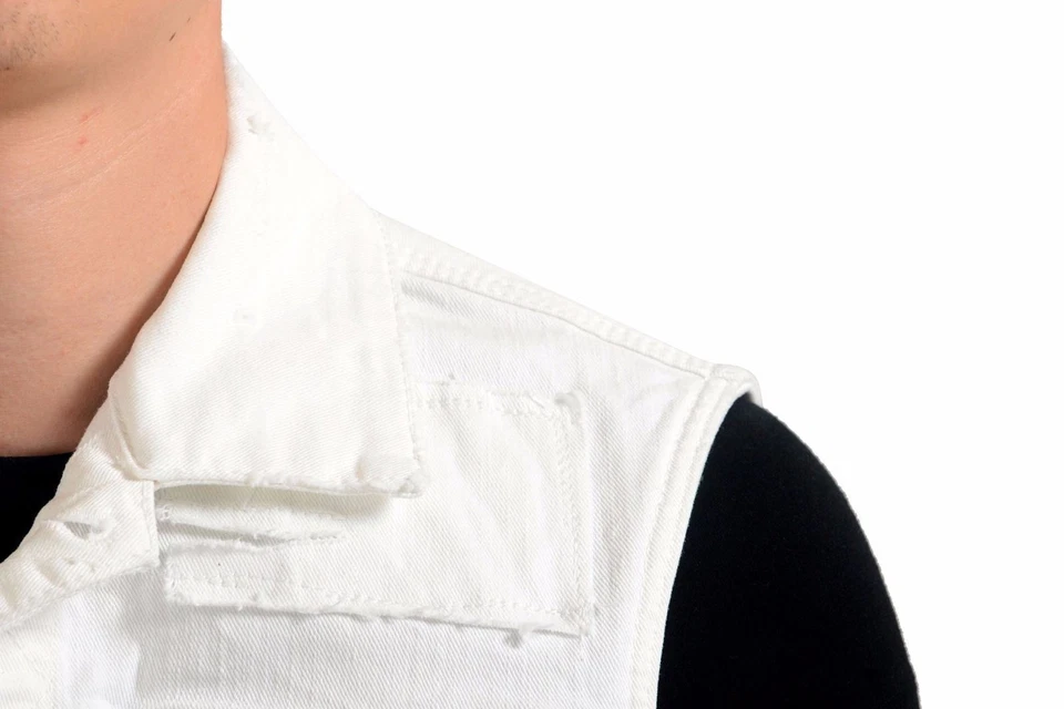 Chaleco con botones Dsquared2 para hombre blanco denim desgastado EE. UU. S IT 48 Foto 4 de 4