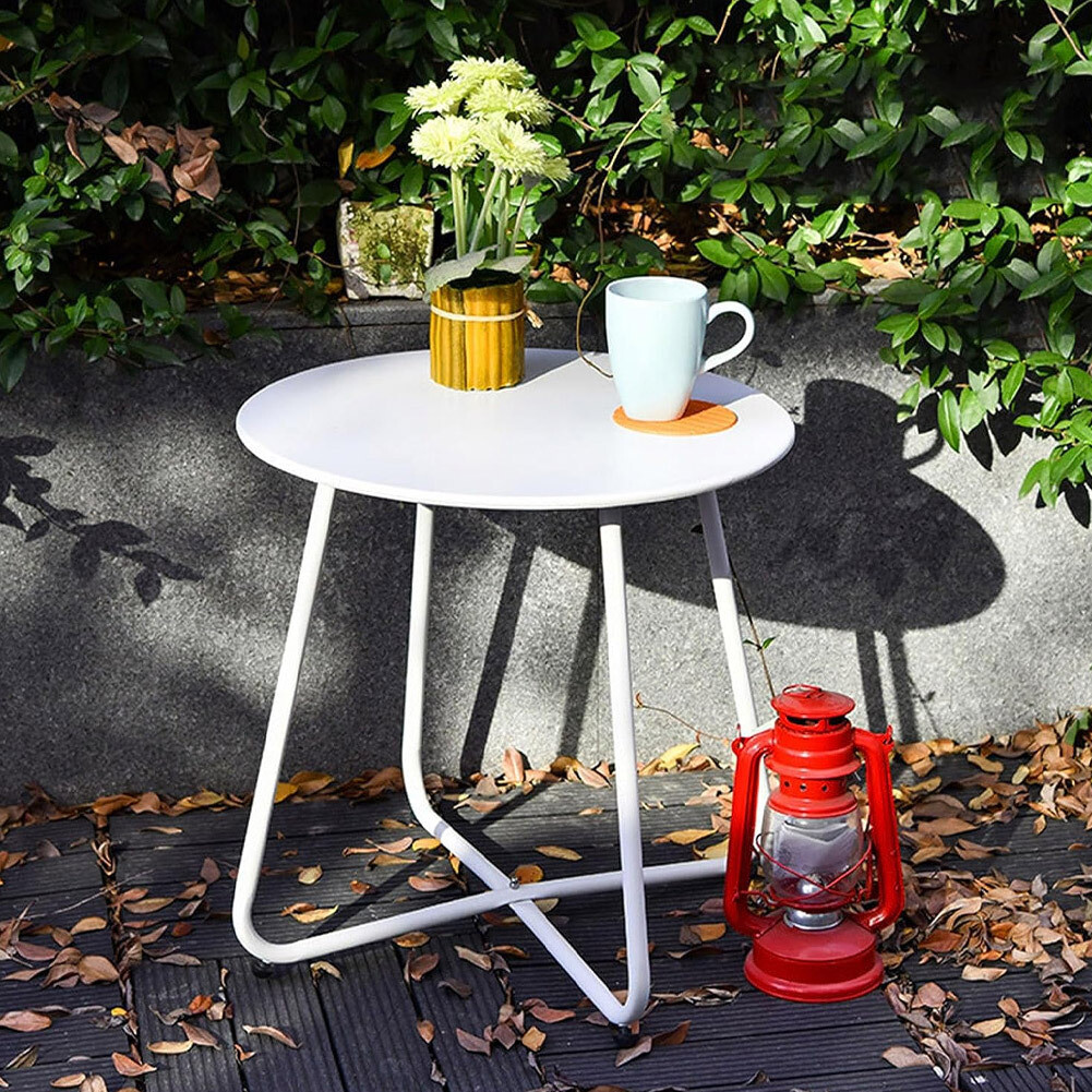 Accent Metal Side Table Round Coffee Drinks Patio Desk Garden Balcony Lounge