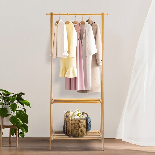 Modern Bamboo Clothes Rail Racks Coat Clothes Hanger Wardrobe Clothes Rail - Picture 13 of 65