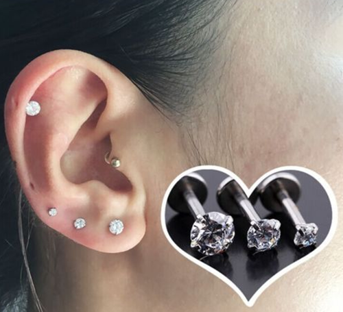 LOT50PCS CZ Labret Lip Chin Ring Monroe Bar Tragus Lip Bars/Ear Helix 16g~1.2mm - Picture 6 of 6