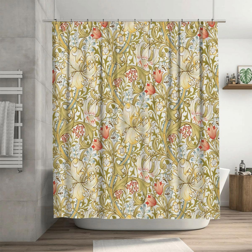 Ansouyi William Morris Shower Curtain Set with 12 Hooks, Bath Curtains - Picture 6 of 12